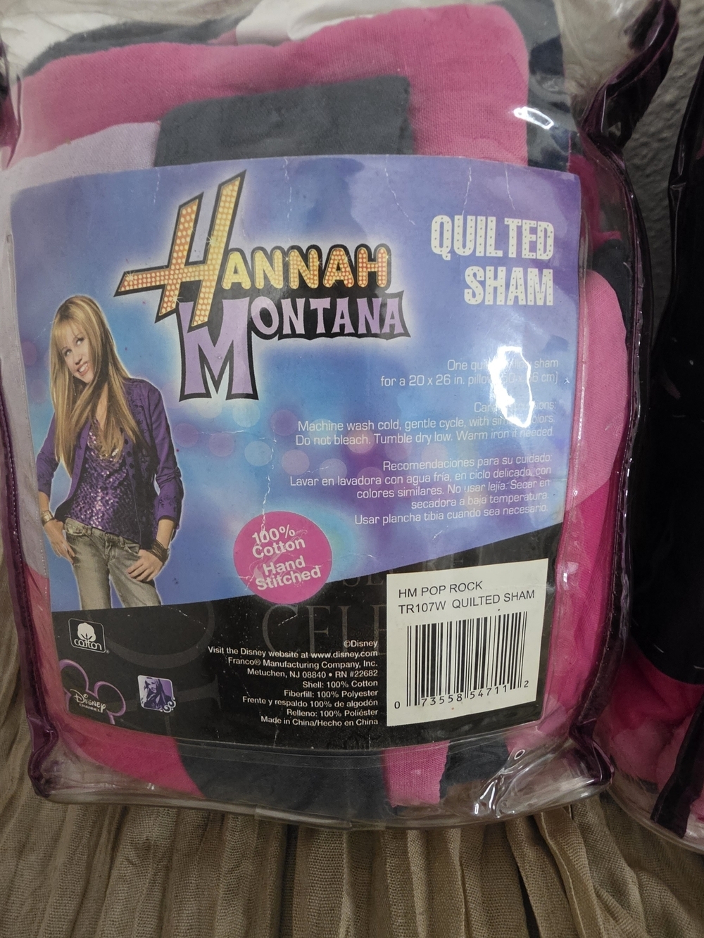 Set 2 Disney Hannah Montana Pillow Shams Pop Rock Hand Stitched 20x26 Vintage - Picture 6 of 16